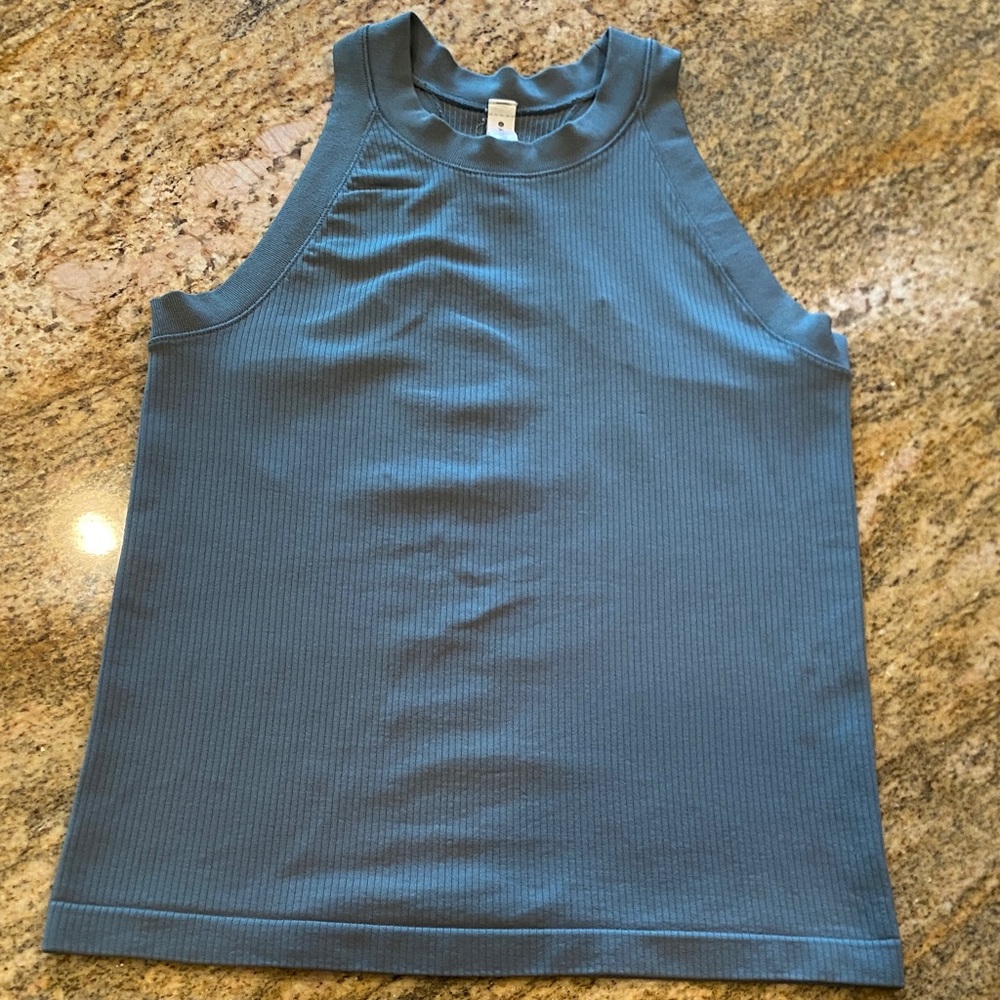 Athleta Teal Ribbed High Neck Tank